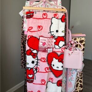 Hello Kitty Faux Rabbit Fur Pink and Red Heart Blanket